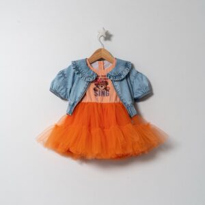 Σετ φόρεμα τούλινο πορτοκαλί με denim jacket